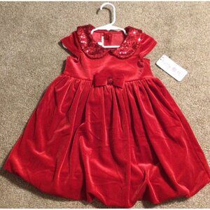 3T NWT KATIE M Red Holiday Velour Sequins Bubble Dress